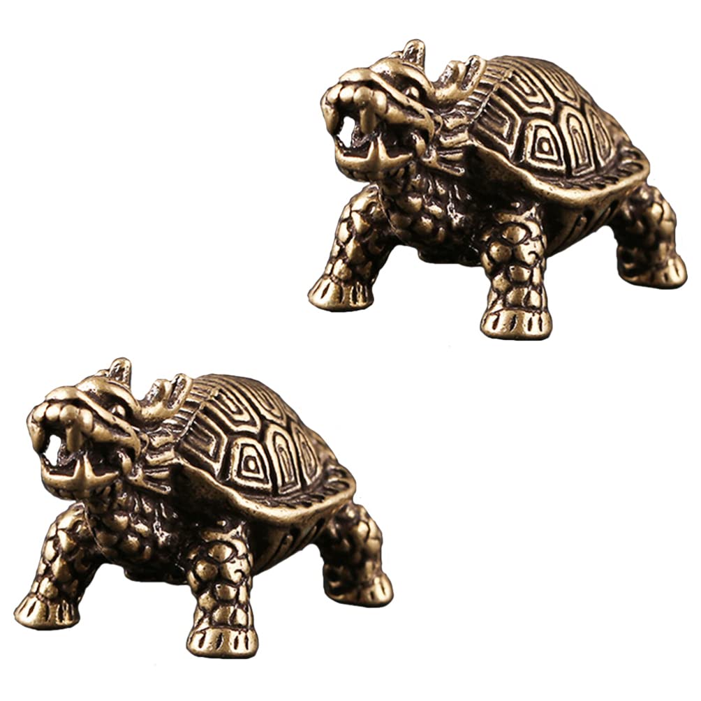 HOMSFOU 2Pcs Dragon Turtle Statue Brass Tortoise Statue Figurine Lucky Wealth Prosperity Sculpture for Attract Wealth and Good Luck Decoration
