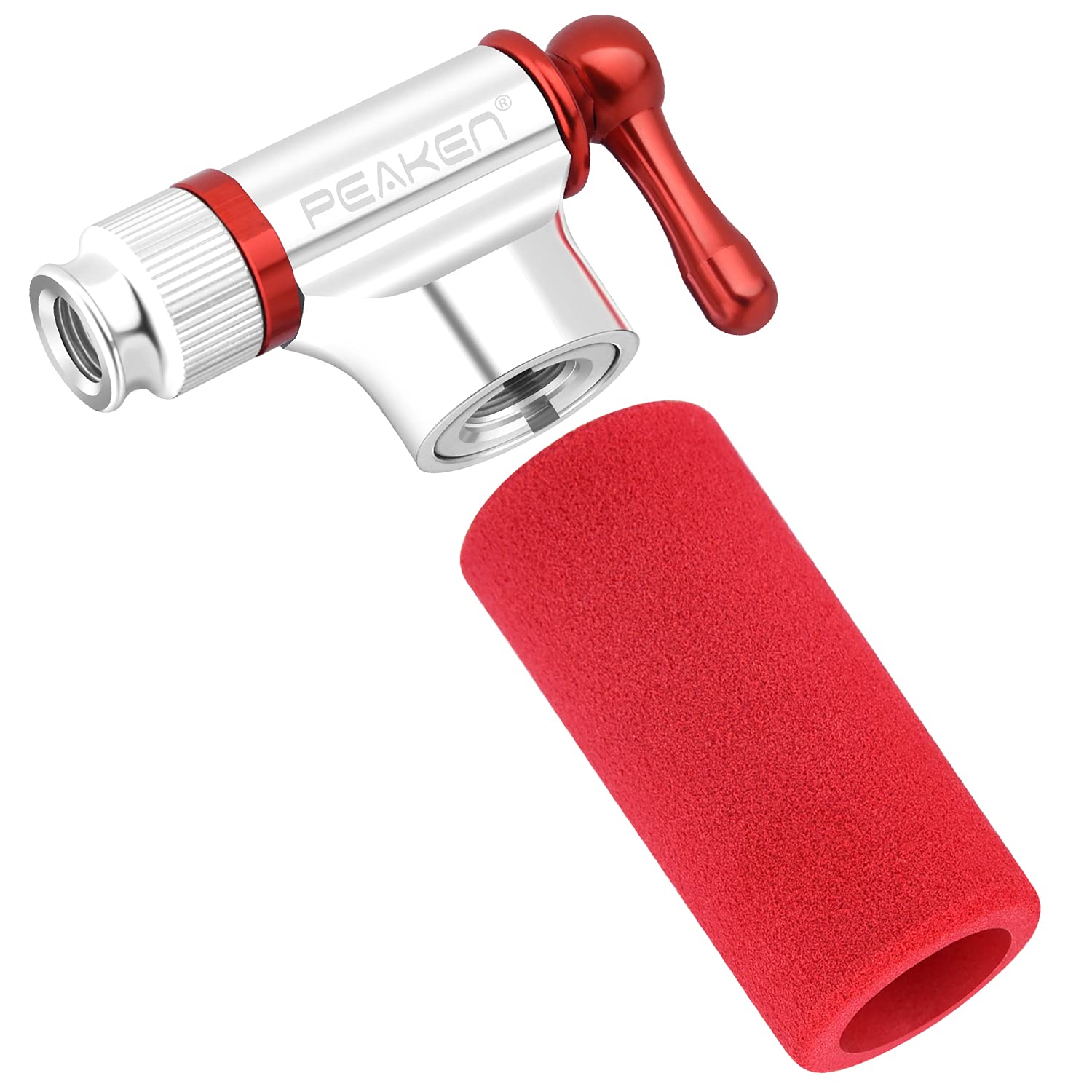 Peaken CO2 Inflator Head Quick Lightweight Compatible with Presta Schrader Valve for Balls,Road Mountain Bikes Tire Pump With Sleeve(No Contain CO2 Cartridges)