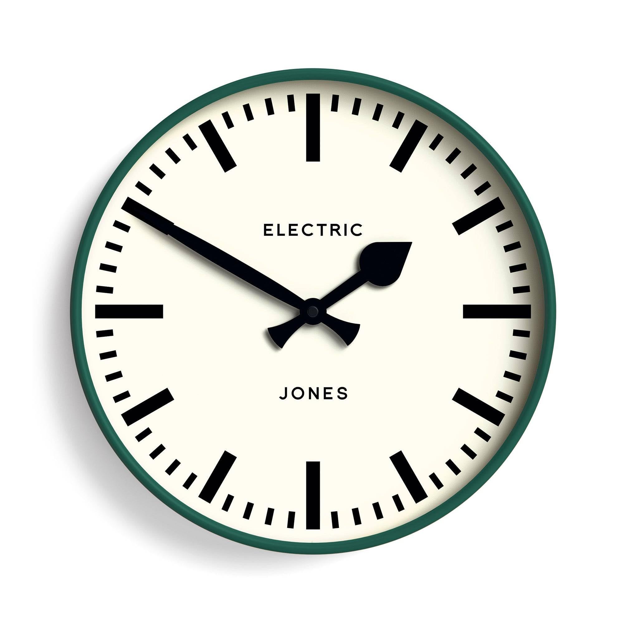 Jones Clocks® Tiger wall clock | Modern round station clock | 30cm | Dark green | Cool designer look for kitchen, living room or office