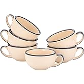 Coffeezone Set of 6 Cups Vintage Design 12 oz Professional Barista Ceramic Latte Art Cappuccino Cups Set (Beige * 6)