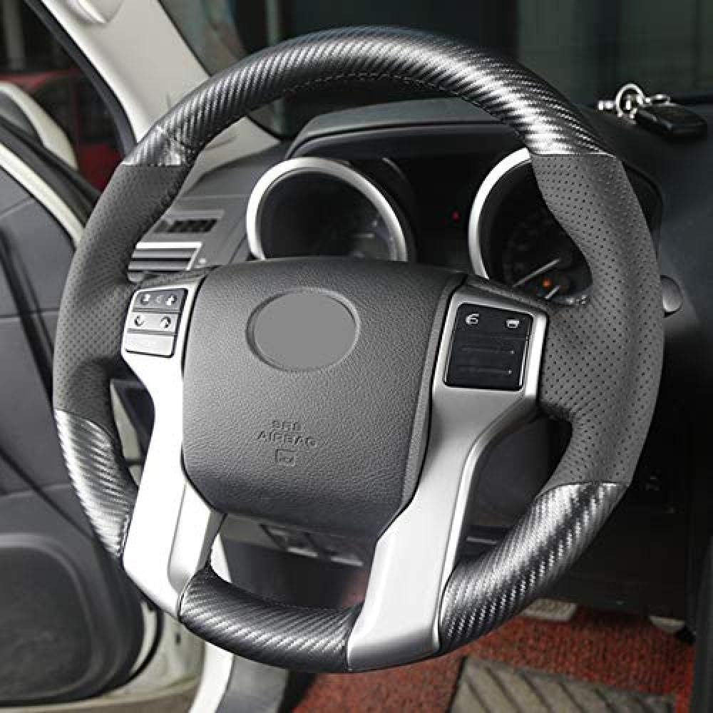 ZYSDZQ Steering Wheel Cover Black Carbon Fiber Leather Car Steering