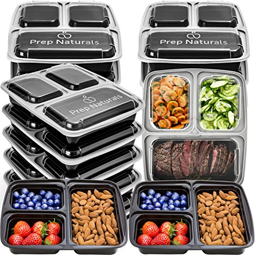 Meal Prep Containers 3 Compartment - Plastic Food Containers for Meal Prepping - Divided Lunch Containers Food Prep Containers - Reusable Food Storage Containers with lids Bento Lunch Box [15 Pack]