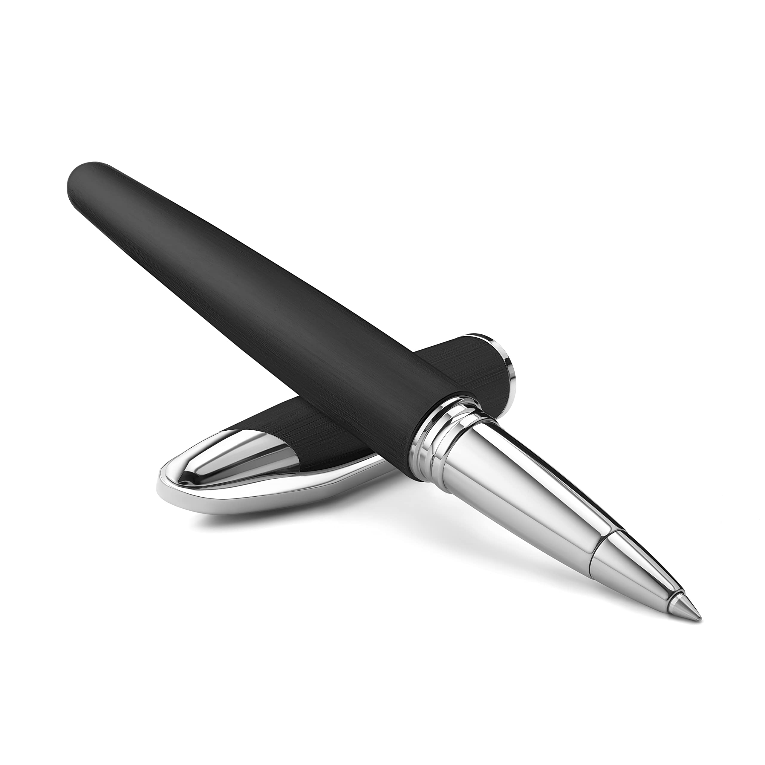 Colibri Equinox Rollerball Pen-Brushed Black Steel and Polished Crome Finish Luxury Pen-Sleek Branded Spring Clip- Comes In A Nice Gift Box-Gift For Men And Women