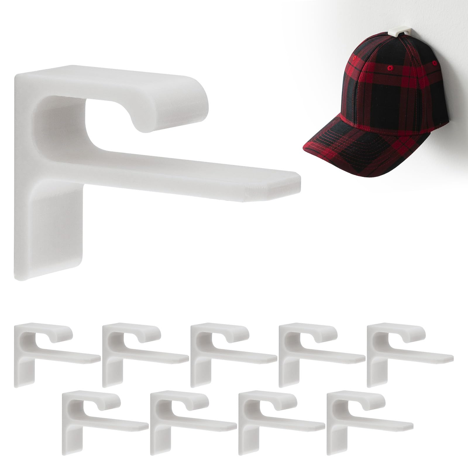 Mobilefox Cap Wall Mount Baseball Cap Holder Caps Wall Holder Set of 10 Suitable for New Era Flexfit etc. White Self-Adhesive