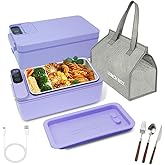 SL Nevnmoe Cordless Electric Heated Lunch Box, 1L, Purple, Battery Powered, Adjustable Heating Time, Comes with Tableware and Insulated Bag, Used for Trucks, Camping, Offices