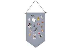 YeeMan Wall Hanging Brooch Jewelry Storage Case Canvas Display Stand Enamel Pin Display Banner Holder Earrings Necklace Glitter Pin Collection Organizer (Gray)