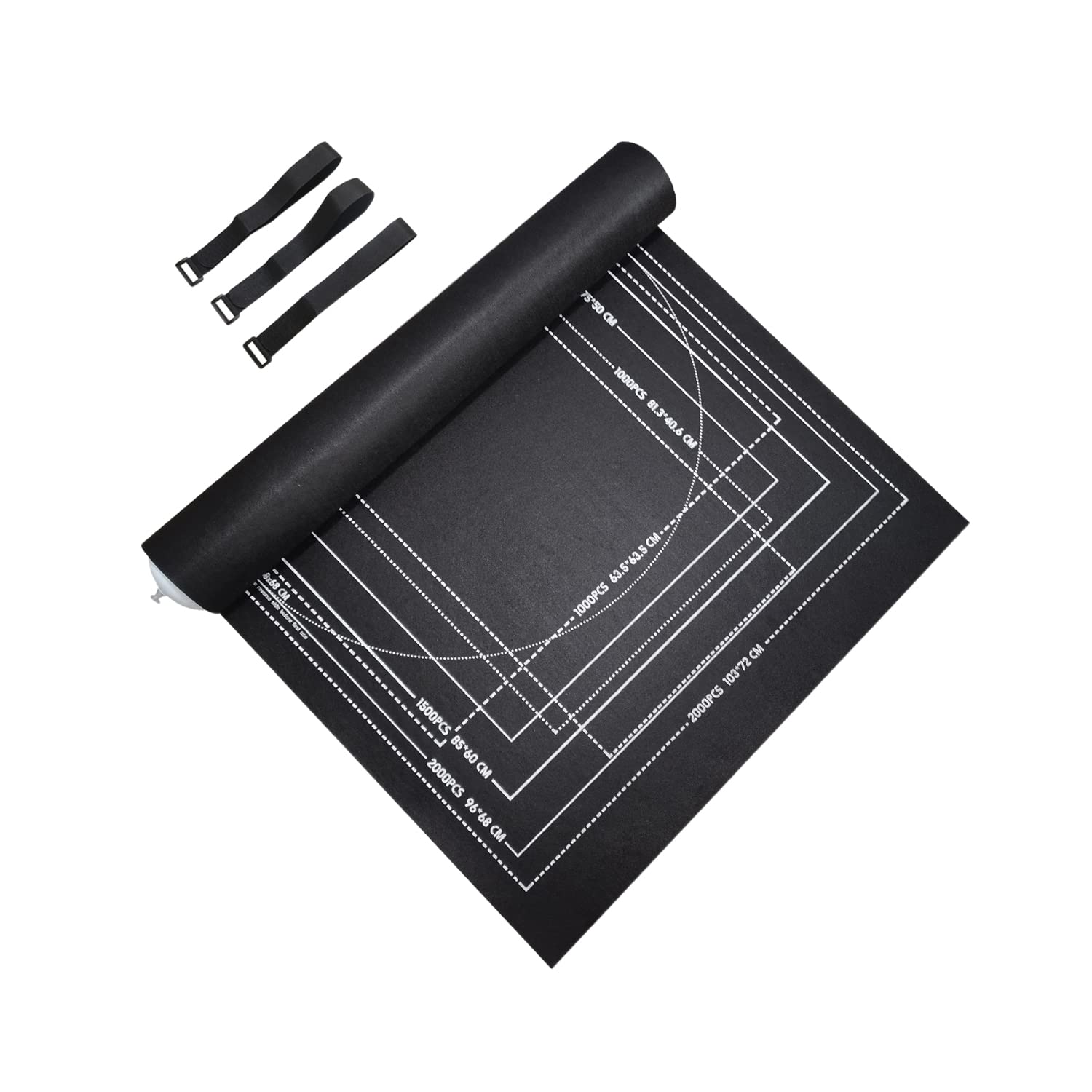 TINYOUTH Jigsaw Puzzle Roll Up Mat for 1000/1500/2000pcs Puzzle, 1.5mm Foldable Jigsaw Mat Puzzle Storage with Inflator/Straps for Round/Square/Rectangle Puzzle, Black