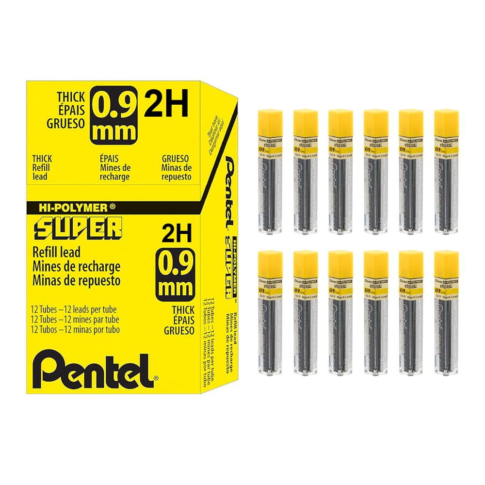Pentel Super Hi-Polymer Leads, 0.9mm, Grade 2B (12 tubes)