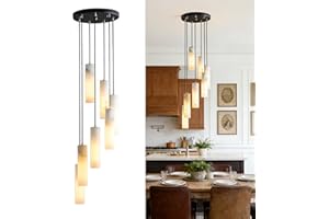 Radiya 7-Light Modern Alabaster Chandelier, Natural Man-Made Marble Lampshade and Adjustable Height, Mid Century Hall Living 