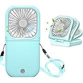 Allxin Portable Neck Fan Mini Quiet Handheld Personal Foldable USB Rechargeable Fan Operated for Home Office Outdoor Travel, 3000mAh Power Bank Hands Free Necklace Fans (Blue)