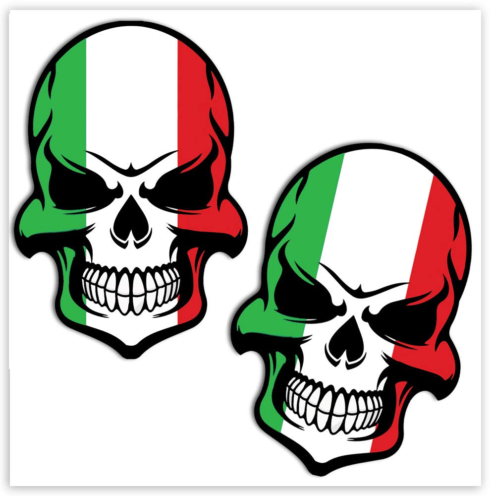 Biomar Labs 2 x Vinyl Stickers Skull Face Italy National Flag Italia Decals Silver Car Motorcycle Helmet B 130