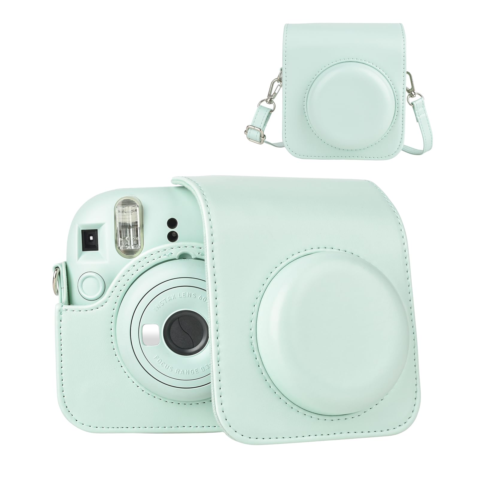 HIYQIN Instant Camera Case Compatible with Fujifilm Instax Mini 12, Polaroid Camera Mini 12 Protective Case with Photo Storage Pocket - Mint Green