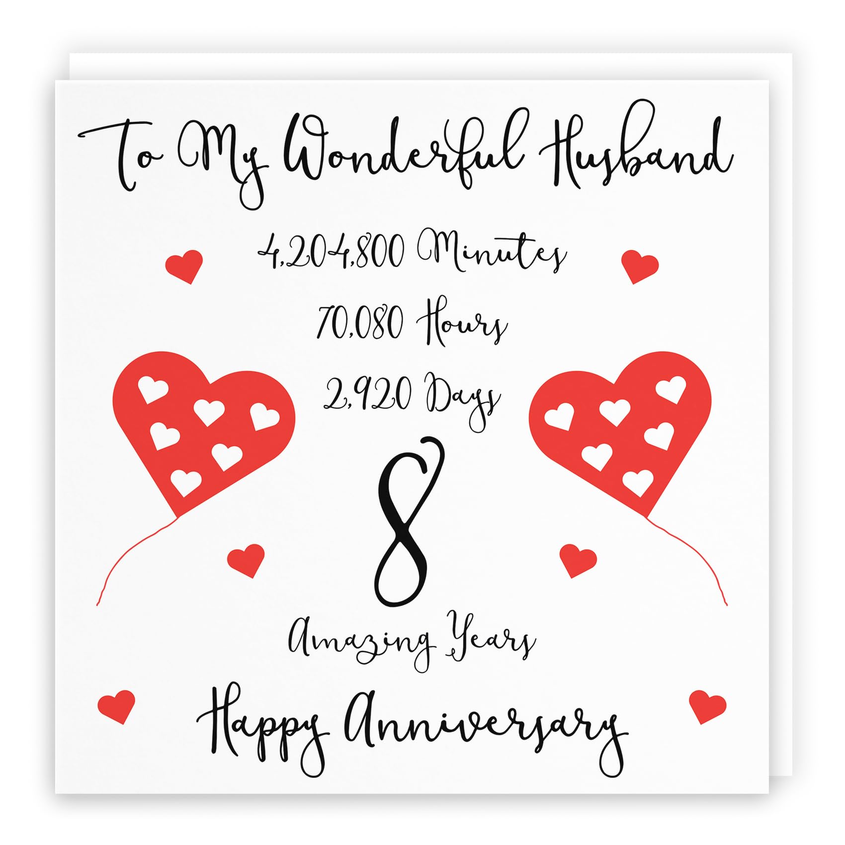 Hunts England - Romantic Husband 8th Wedding Anniversary Card - To My Wonderful Husband - 8 Amazing Years - Timeless Collection