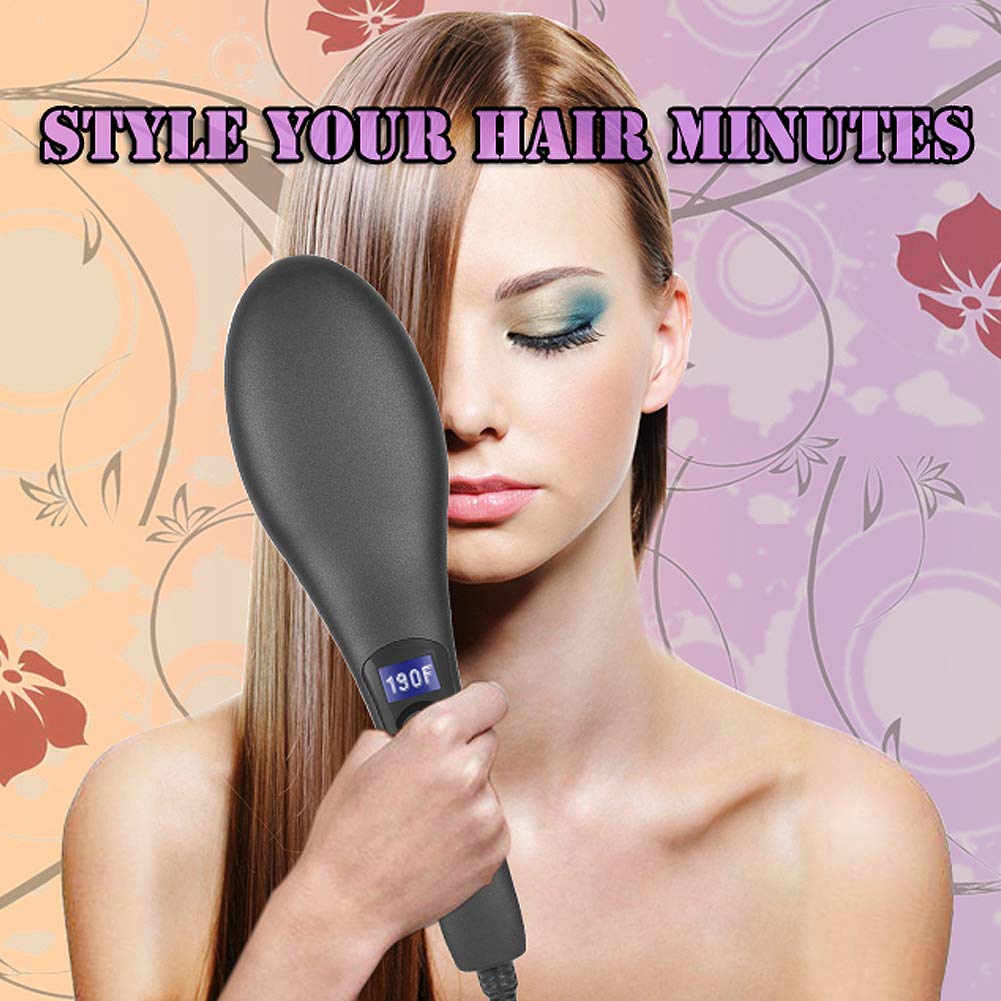 Women Hair Straightener Brush | Electric Ceramic Anti-Scald Fast Heating Hot Comb | Portable Ionic Frizz-Free Hair Styling Tools | Travel Hair Straightening Brush (Black)