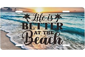 PUIBUN Beach Sunrise Car Front License Plate Cover Personalise License Plate Cover Rust-Proof Metal Car Plates Tag Novelty Vanity Tag Decorative 4 Holes Men Women Gifts