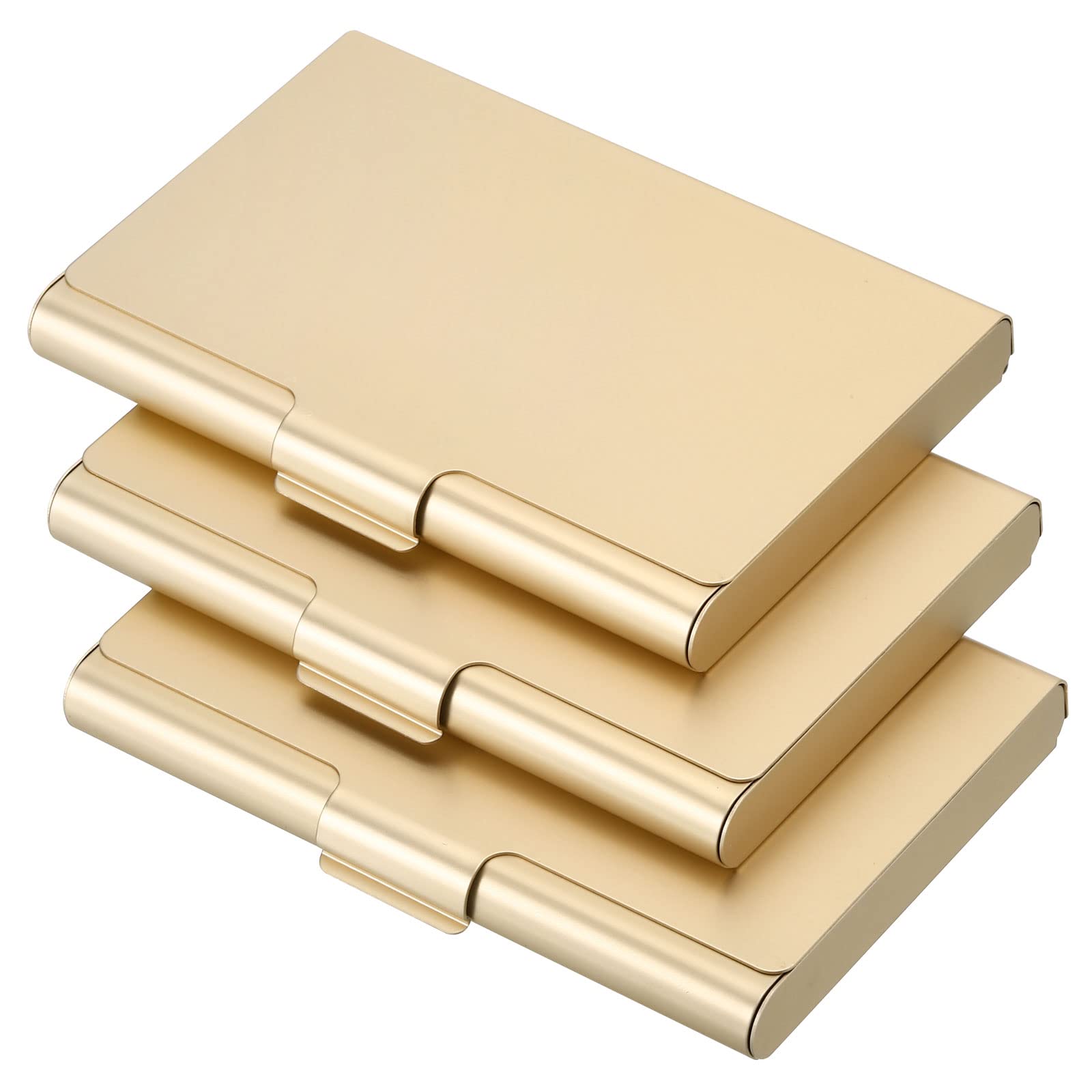 PATIKIL Business Card Holder, 3 Pack Aluminum Metal Card Case Professional Pocket Card Holder for Name Card Credit Card, Gold