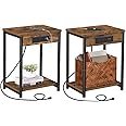TUTOTAK Night Stand with Charging Station, Set of 2, End Table, Side Table with USB, 21.8”H Nightstand with Storage Shelf, Sofa Couch Table TB01BB029 (2 pcs)
