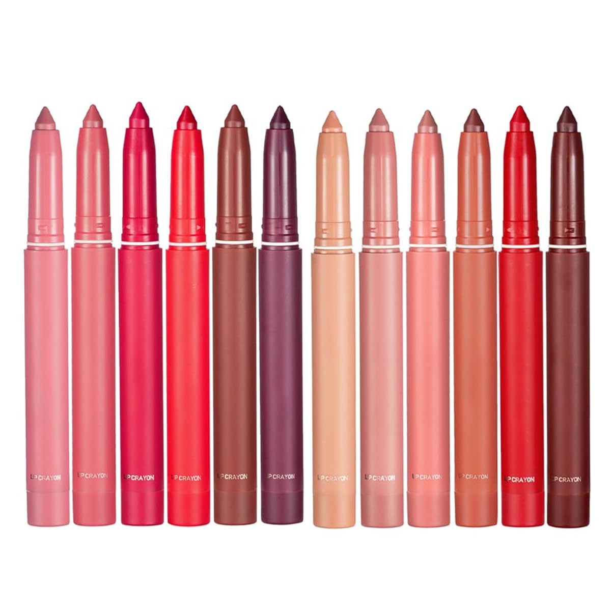 12 Colors Crayon Lipstick Set,Pakivs Non-Fading Non-Stick Cup Matte Lip Liner Pen Waterproof Long Lasting Velvet Lip stick Pencil Lip Liner