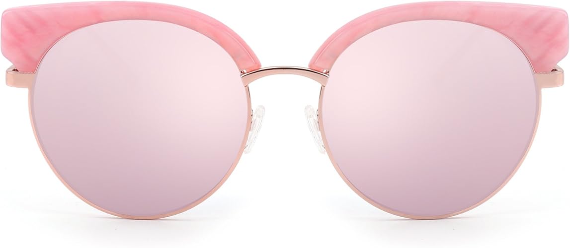 Mirror Browline Gradient Sunglasses Half Frame Round Lens