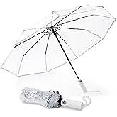 G4Free 42 Inch Clear Travel Umbrella Windproof, Automatic Open and Close Transparent Foldable Compact Umbrella for Rain, Wedding and Large Rain Use, Clear Canopy for Women Men