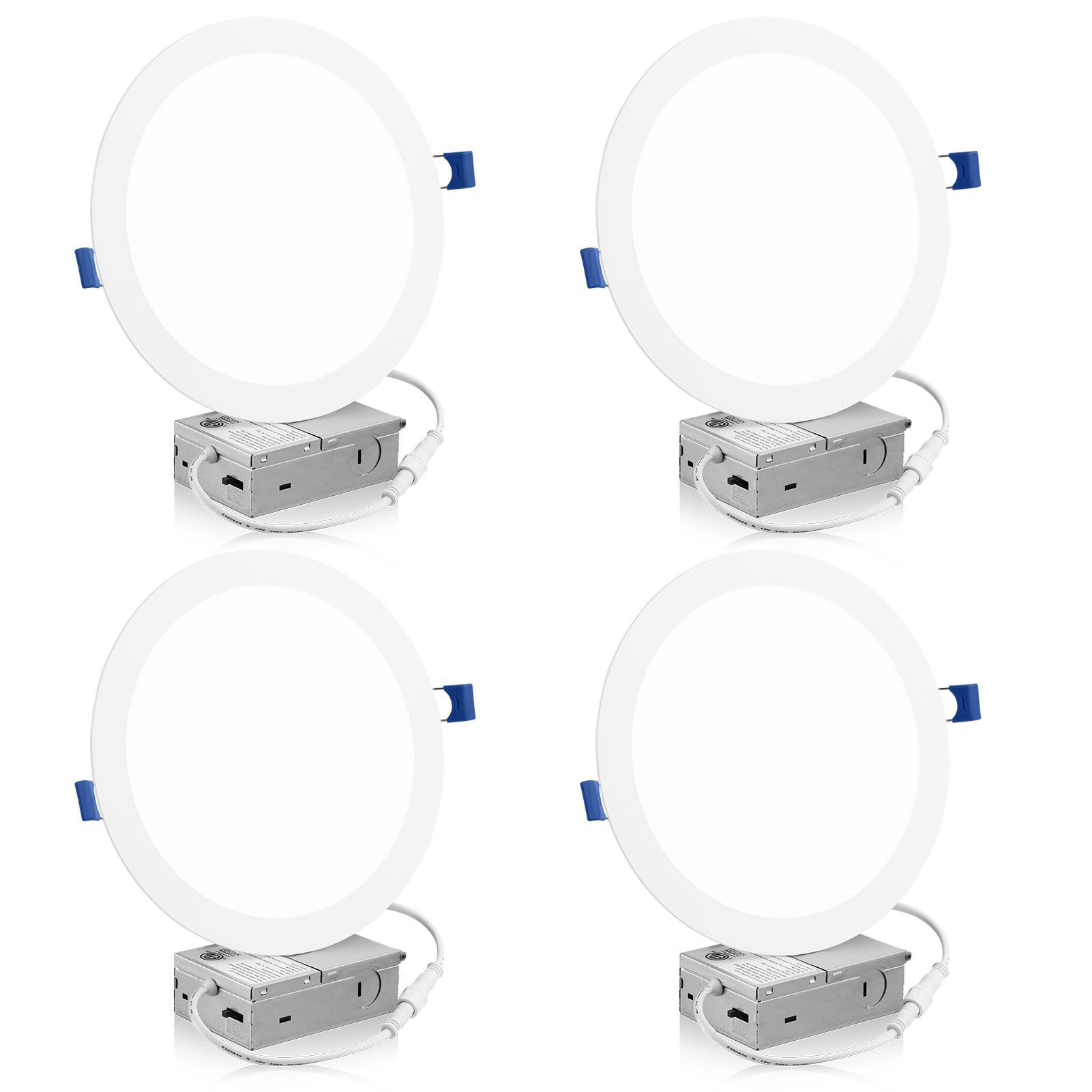 Photo 1 of Meconard 4 Pack 8 Inch 5CCT LED Recessed Ceiling Light with Junction Box, 2700K/3000K/3500K/4000K/5000K Selectable Ultra-Thin Lighting, Dimmable 18W=125W, 1500LM, IC Rated Can-Killer Downlights, ETL