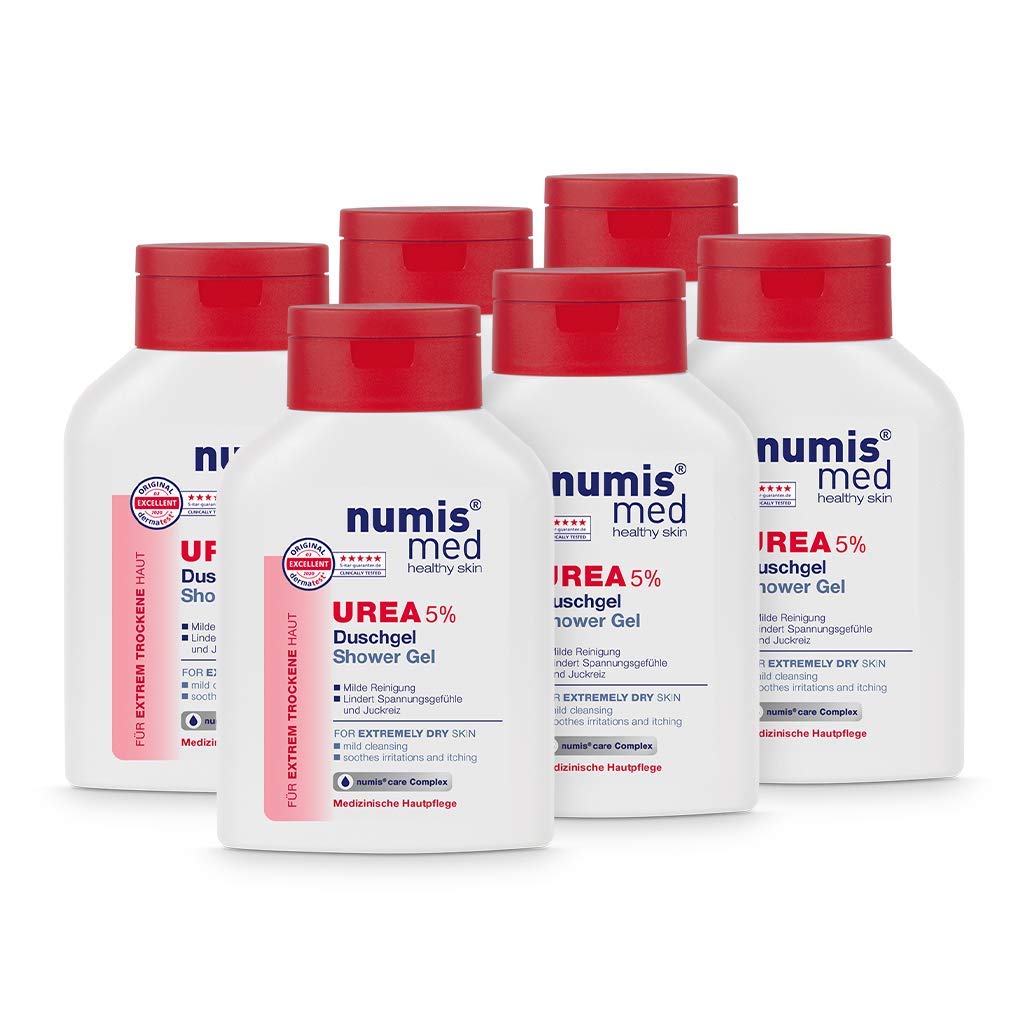numis med Shower Gel with 5% Urea - Skin Soothing Shower Gel for Extremely Dry Skin Prone to Itch - Vegan Skin Care without Silicone, Parabens and Mineral Oil - Shower Gel Pack of 6 (6 x 200 ml)