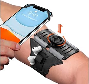 VUP Upgraded Running Armband Detachable & 360°Rotation with AirPods/AirPods Pro Holder Phone Armband for iPhone, Samsung, All Screen Friendly Fits All 4-6.5 Inch Smartphones for Running Biking (Black)