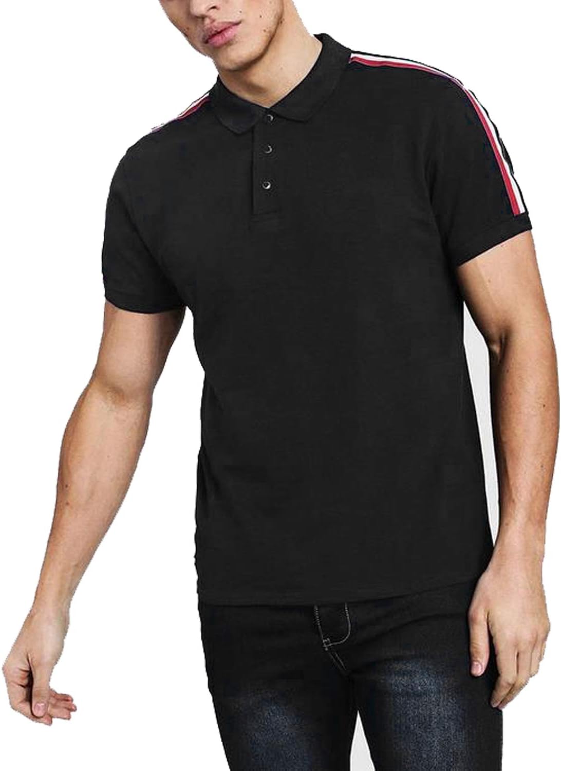 Musen Men Polo T-Shirts Short Sleeve Fashion Polos Sport Cotton T-Shirts Summer Tees Black Golf Polos Medium