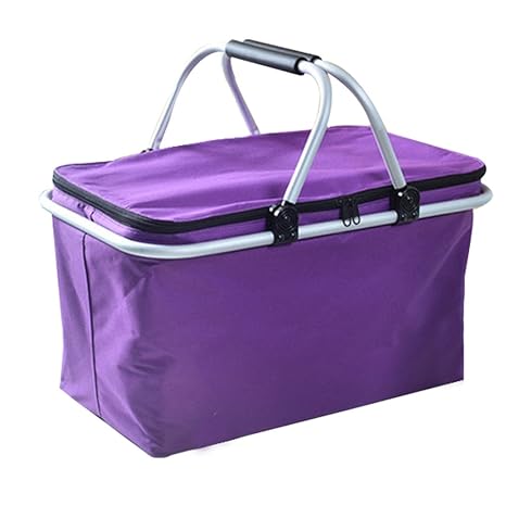 QEES 32L Picnic Basket Family Large Size Picnic Insulated Bag Foldable Lunch Tote Cooler Bag Ice Box for Holidays Parties Outdoor Travel, Picnic, Grill with Fruit Drinks Beer BWB01 (Purple)