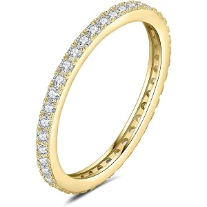 JewelryPalace Genuine Moissanite Wedding Rings for Women, Eternity 14k White Yellow Rose Gold Plated 925 Sterling Silver Prom