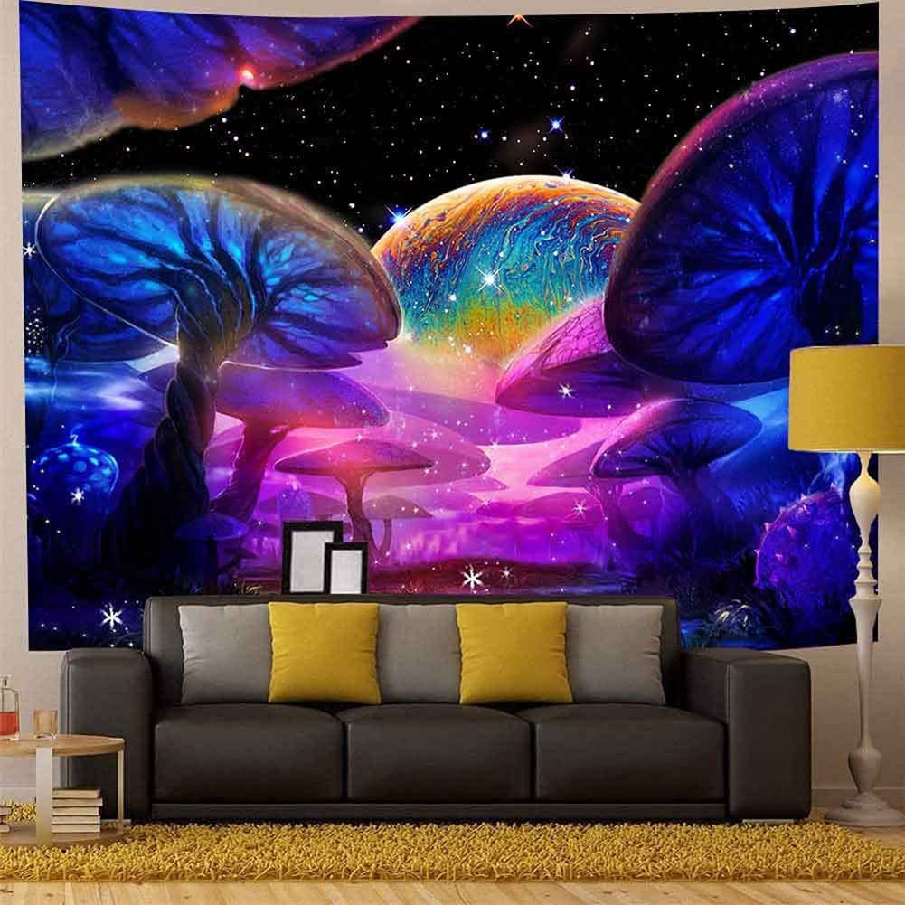 G-LIKE UV Reactive Trippy Neon Tapestries Glow Under UV Light Trippy Wall Haning Tapestry for Bedroom Party Beach Living Room (Mushrooms-3, 230X180)