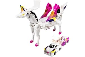 FOGSEA Transforming Car Robot Toys, Unicorn Racing Car Set, Boys and Girls, Automatic Deformation, Magnetic Connections, Educational, Collision to Magical Unicorns, Birthday Party (Pink)…