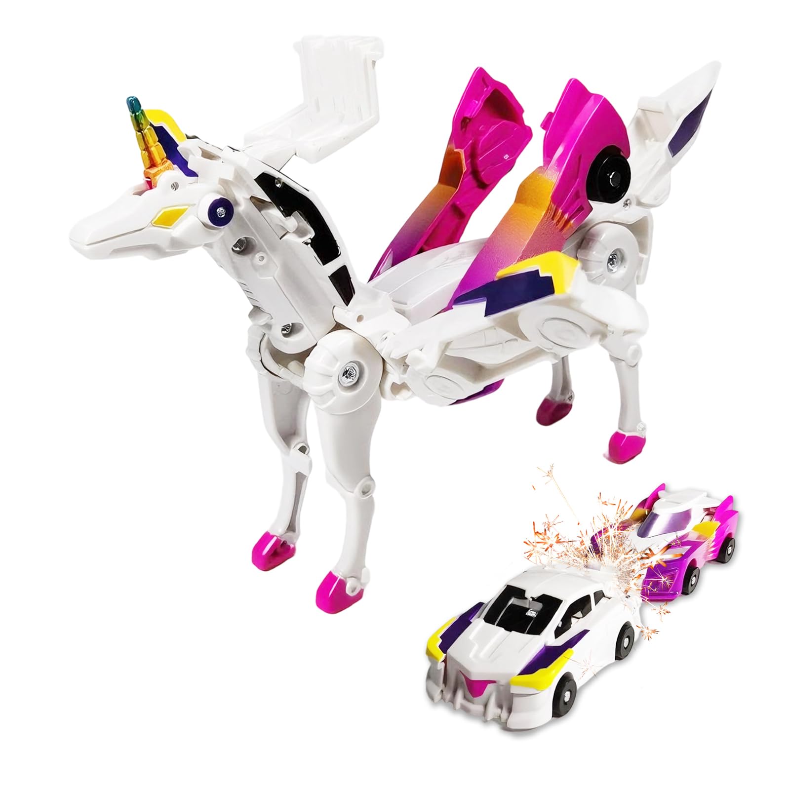 Photo 1 of Transforming Car Robot Toys, Unicorn Racing Car Set, Boys and Girls, Automatic Deformation, Magnetic Connections, Educational, Collision to Magical Unicorns, Birthday Party (Pink)…