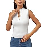 Lanliun Trendy Top for Womens Zipper Knit Crop Tops Slim Fit Sweater Sleeveless Fashion Tank