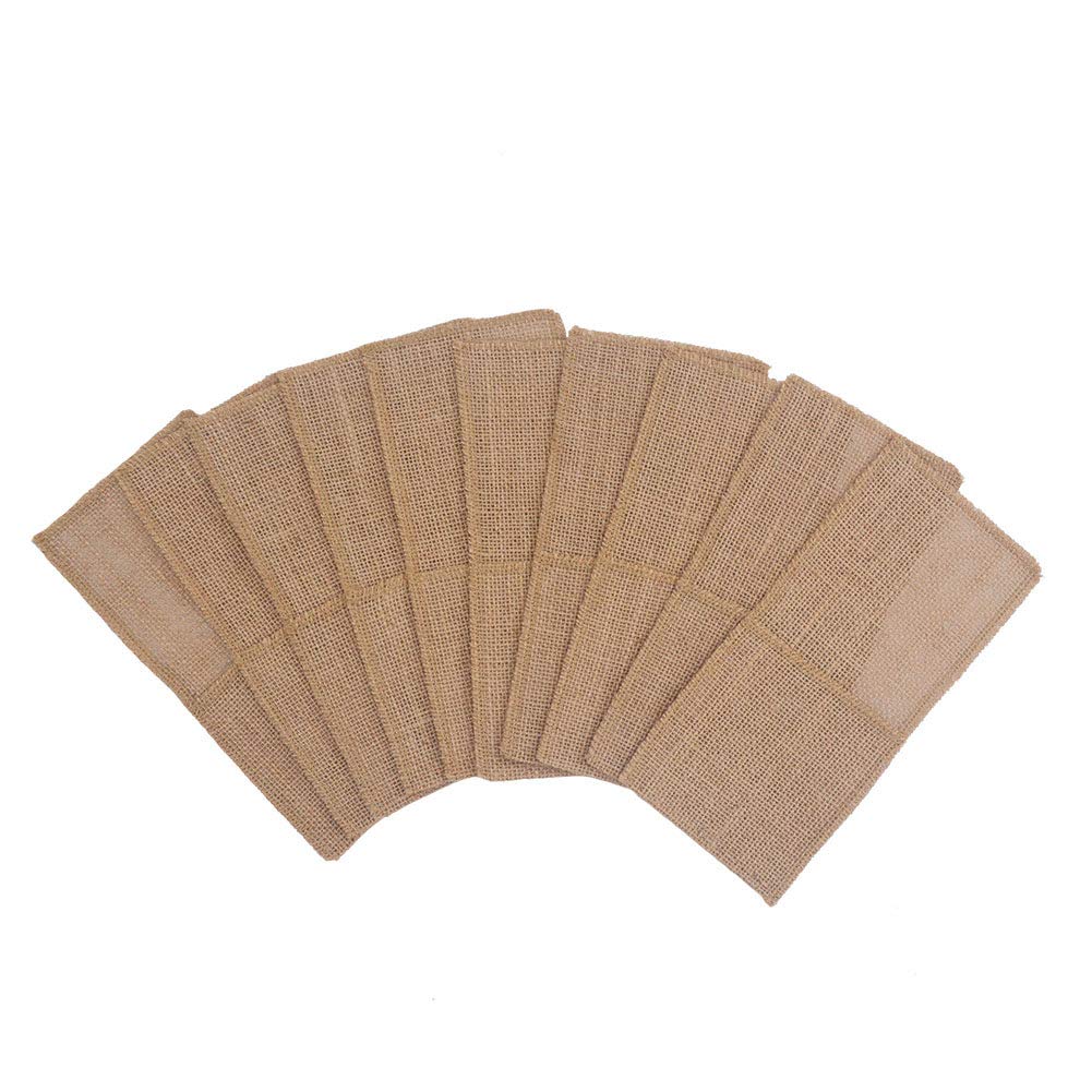SCF2017 10Pcs Hessian Burlap Cutlery Holder Pouch Wedding Party Table Decor(Blank)