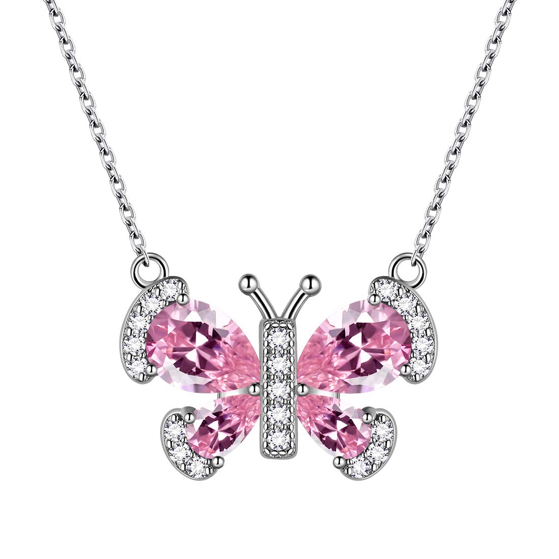 Pink Butterfly Necklace Women 925 Sterling Silver Animal Butterflies October Birthstone Tourmaline Pendant Crystal Wedding Birthday Jewelry DP0287O — image 1