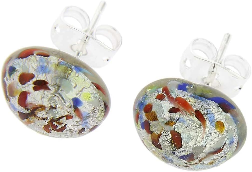 Glass Of Venice Murano Glass Button Stud Earrings - Silver Multicolor Confetti, Multicolor,Silver - Image 3
