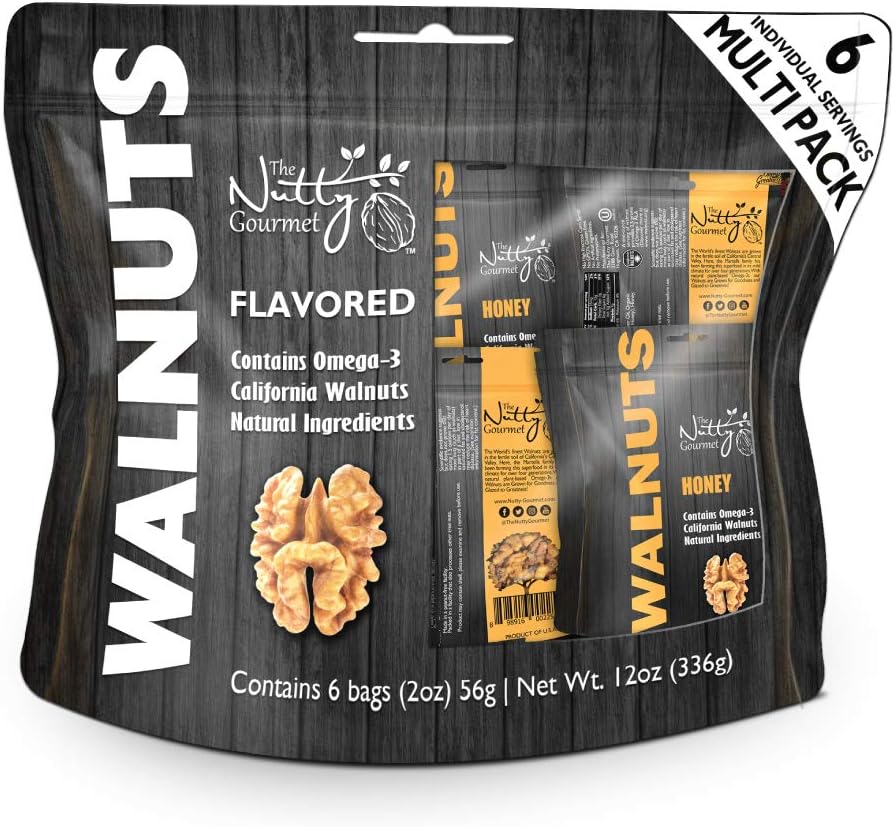 Honey Flavored Walnuts Multi Snack Pack 6/2oz bag by The Nutty Gourmet