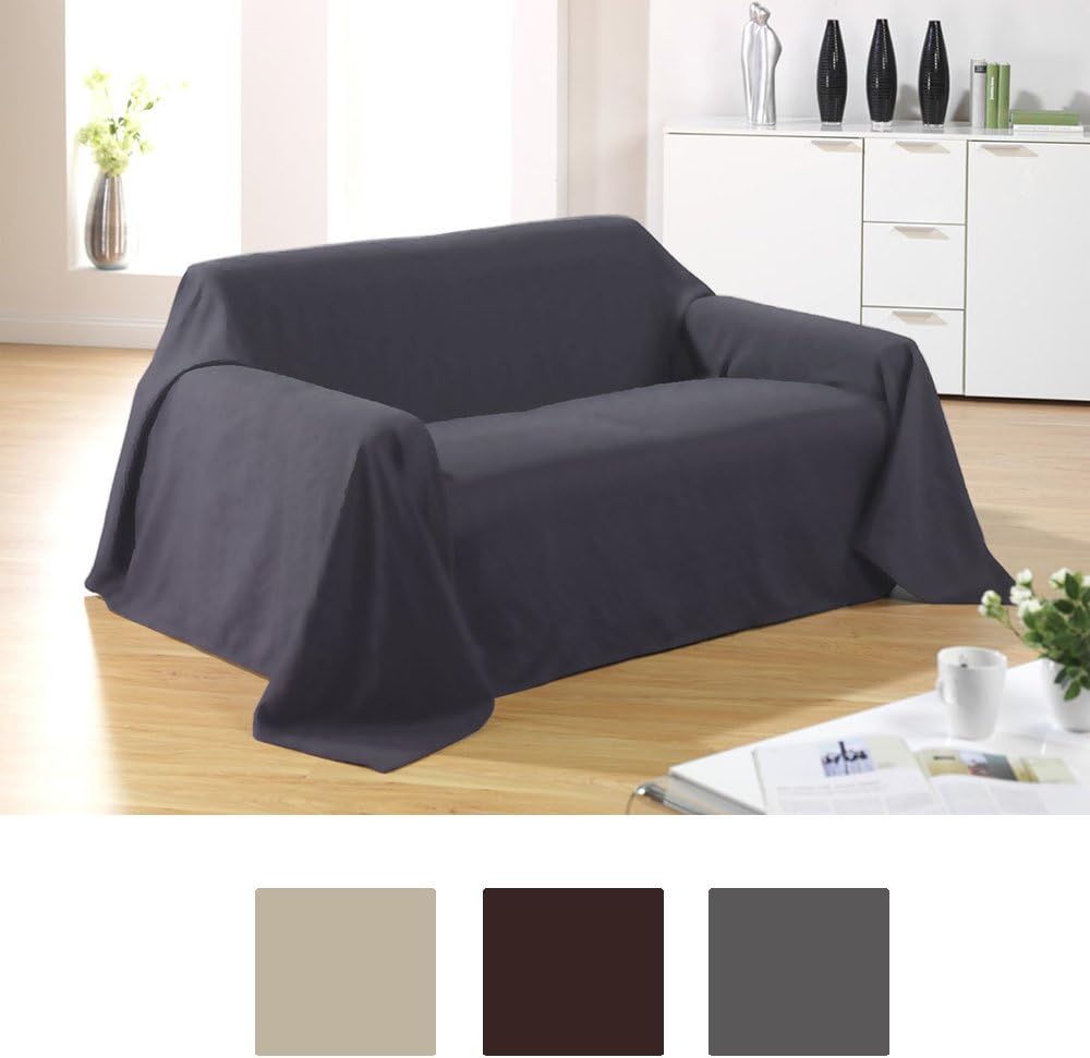 Suede-look plaid sofa throw 210 x 280 cm bedspread 140gsm. charcoal