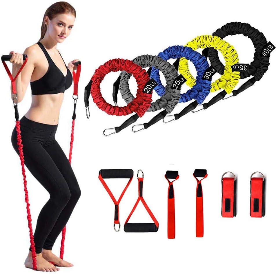 Resistance Exercise Bands Set,12pcs Stackable Resistance Bands Exercise Tubes Kit Extreme Workout Total-Body Training Home Gym Best for Beginner Professional