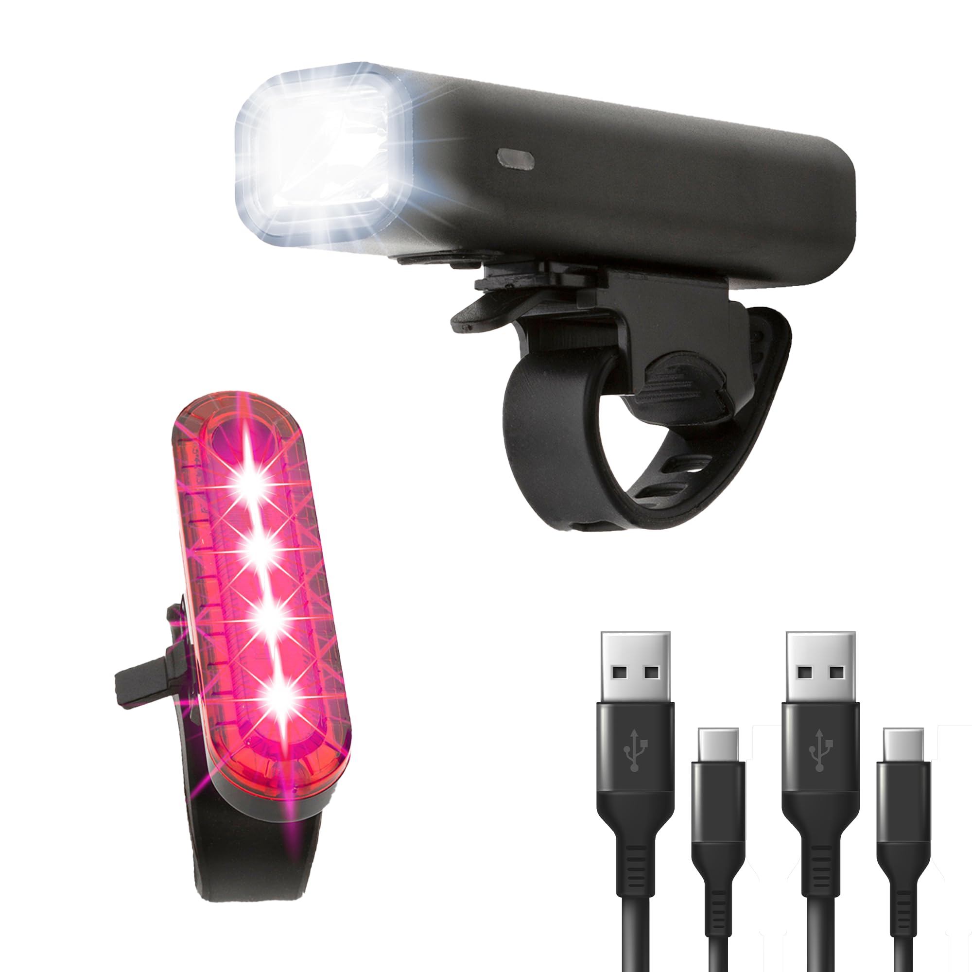 Defender Lumos USB Pro Bike Light Set - 150 Lumen IP54 Waterproof LED - Easy Mount Set Cycling Front & Rear Light - USB Rechargeable Bicycle Lights - Headlight Mountain Bike Light