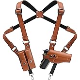 Shoulder Holster General Vertical Gun Holster Adjustable PU Leather for Concealed Carry with Double Magazine Pouch - Fit 1911 Most Kinds of Pistols