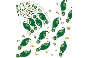 NGUP 10 Sheets St.particks Day Decorations Leprechaun Footprint Floor Window Walls Decals Stickers st Saint Patricks Day Shamrock Patty's Day Party Removable School Home Office Decor Supplies 108 pcs