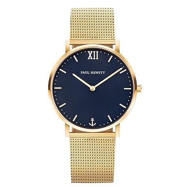 PAUL HEWITT Armbanduhr Sailor Line Blue Lagoon mit Meshband aus Edelstahl in IP Gold