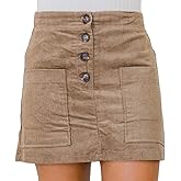 Susupeng Women High Waist Soft Faux Suede Button Down Skirt Slim Back Zip Side Pocket Mini Skirts