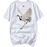 Niepce Inc Japanese Streetwear Crane Embroidery Graphic Tees for Men