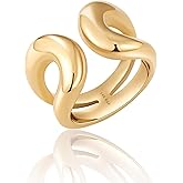 NVWAROCK Gold Chunky Bands Ring 14K Real Gold Plated Open Statement Rings for Women and Men Double Layer High Polish Stackable Thick Ring Size 5 to 10