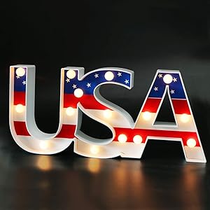 Bright Zeal 7" Tall USA LED Marquee Letter Lights with Timer - Marquee Letters with Lights Patriotic Decorations for The Home - Lighted Sign Letters Old Glory Decor Election Day Party Supplies