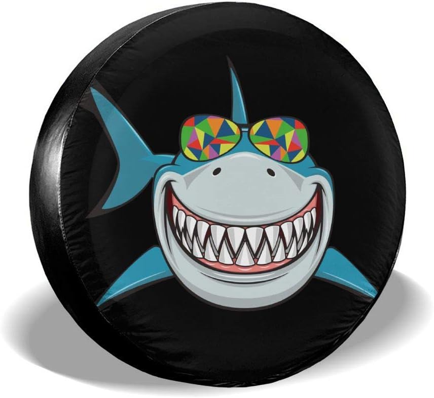 MXPINK Shark Cartoon Smile Spare Tire Cover, Universal Fit for Jeep,Trailer, RV, SUV, Truck and Many Vehicle, Diameter 14" - 17", Weatherproof Tire Protectors
