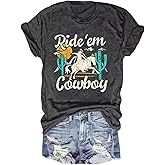 Western Cowboy T-Shirt for Women Cowgirl Rodeo Casual Shirts Vintage Desert Cactus Graphic Tee Tops